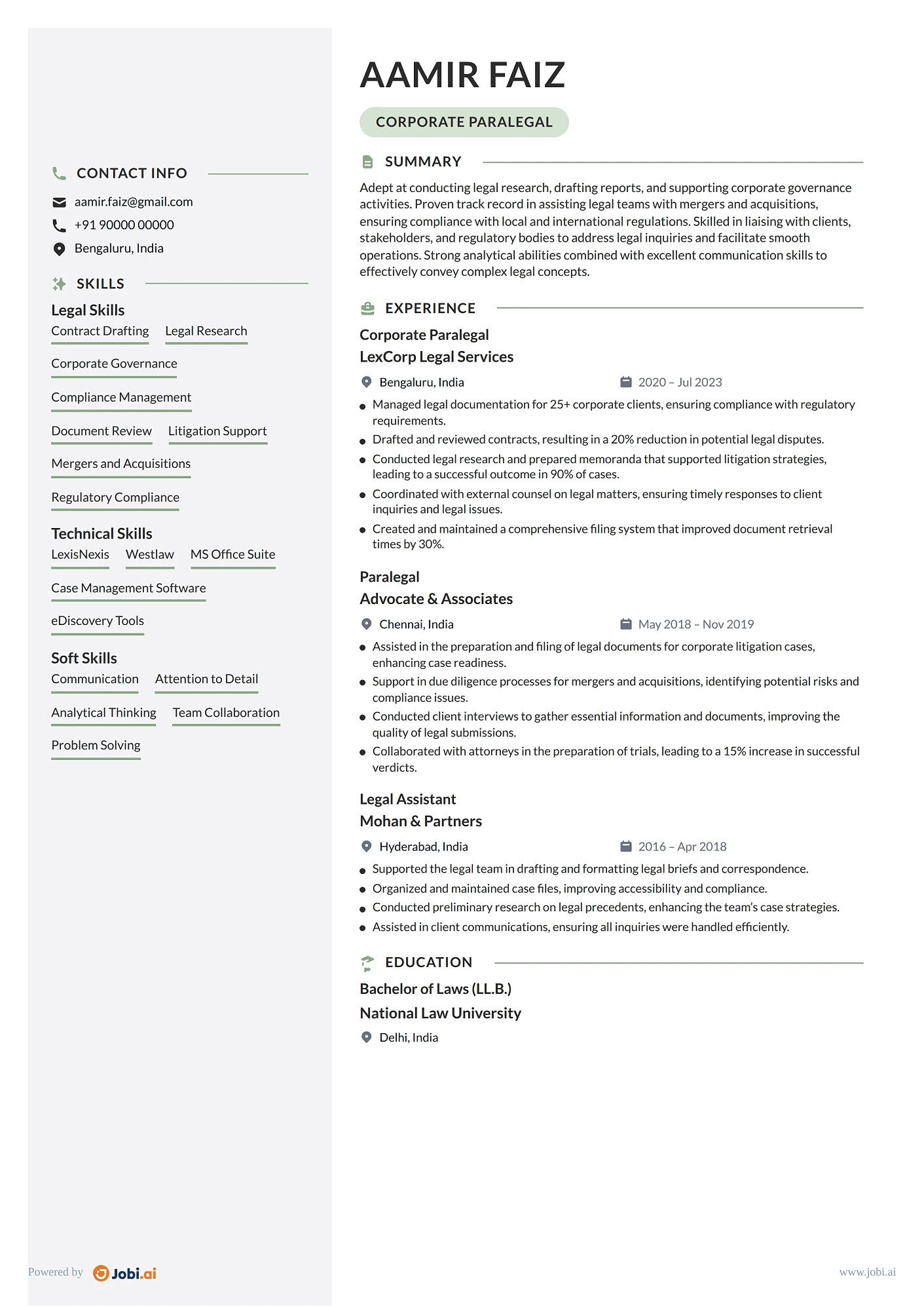 Paralegal resume example — Corporate Paralegal
