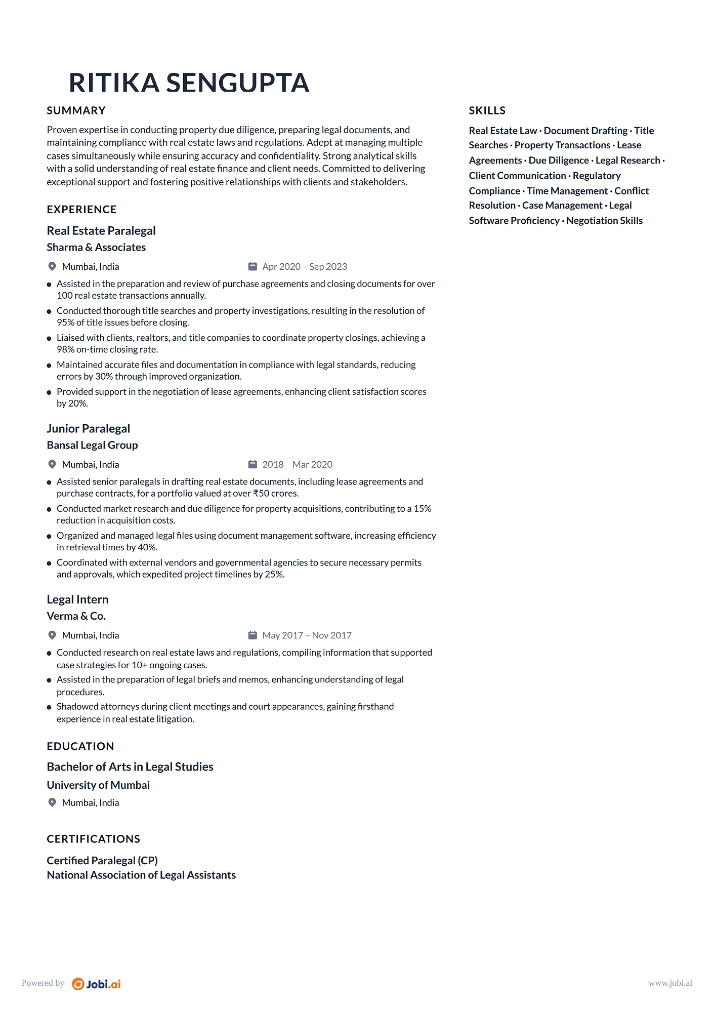 Paralegal resume example — Real Estate Paralegal
