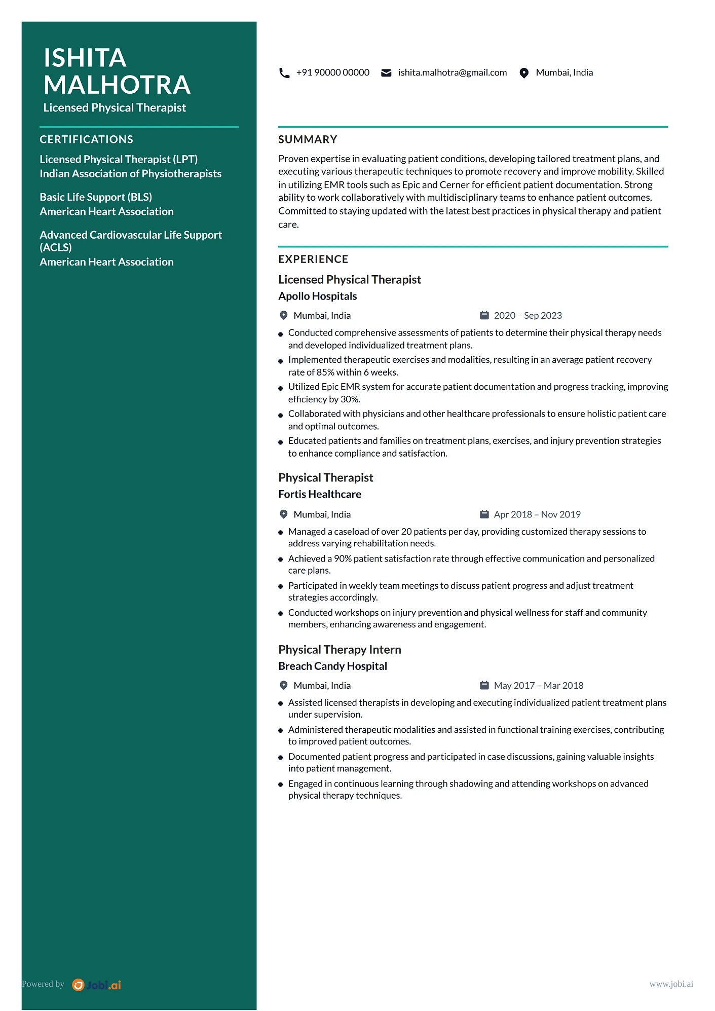 Physical Therapist resume example — Licensed Physical Therapist
