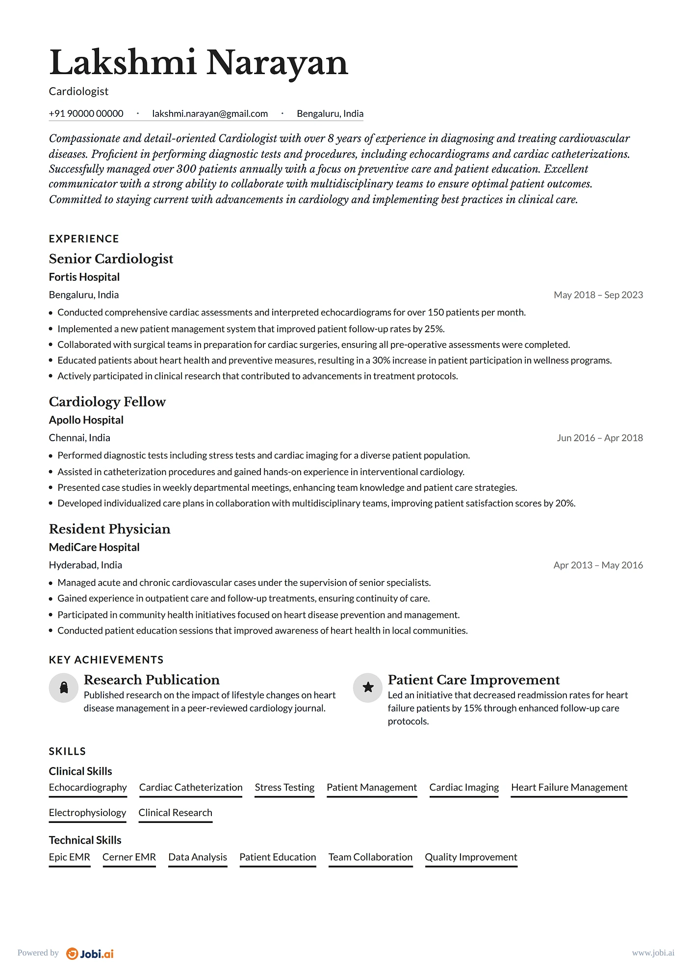 Physician resume example — Cardiologist
