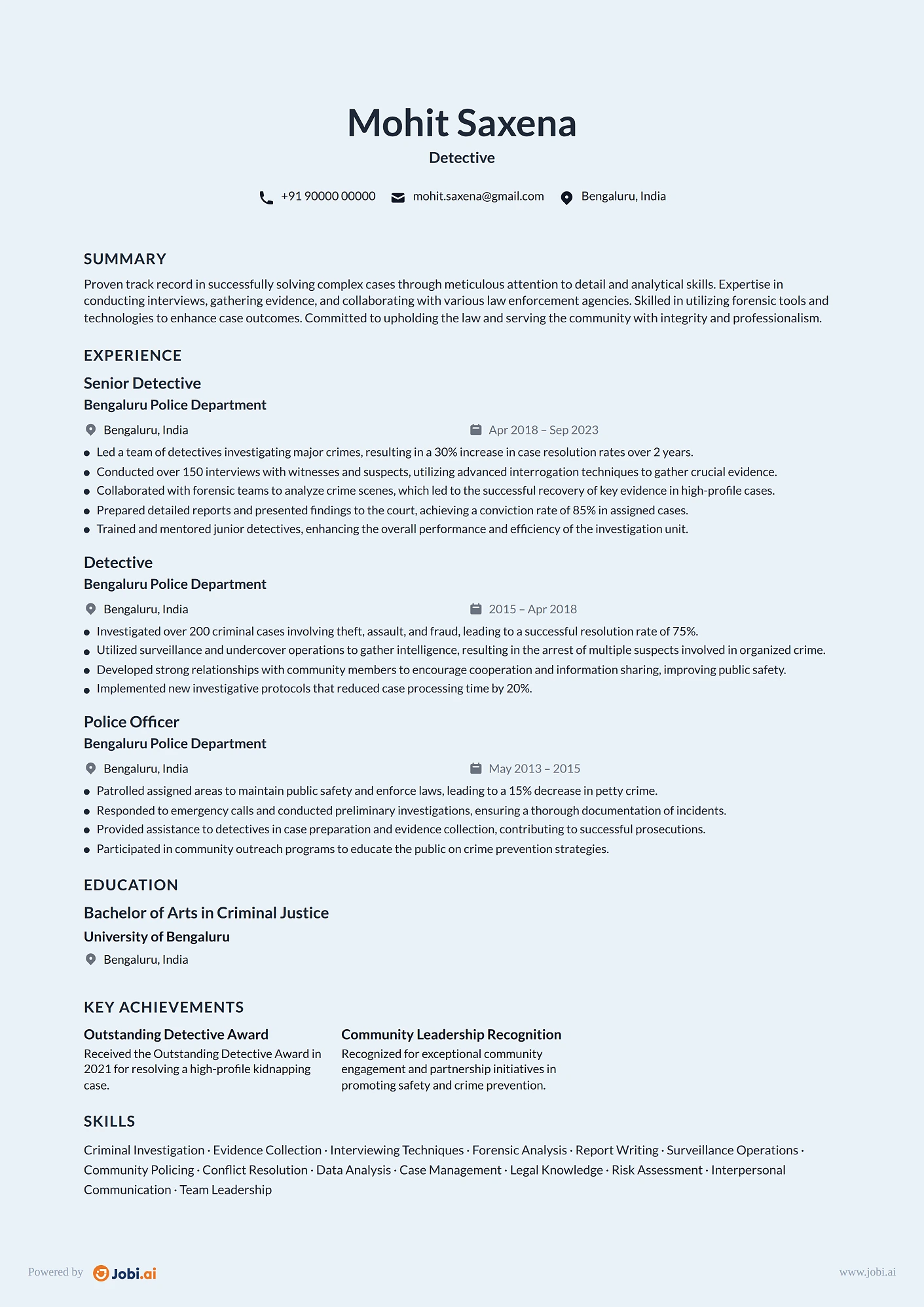 Police Officer resume example — Detective