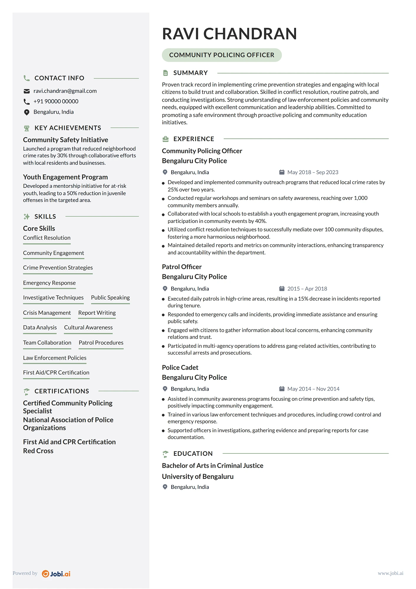 Police Officer resume example — Community Policing Officer