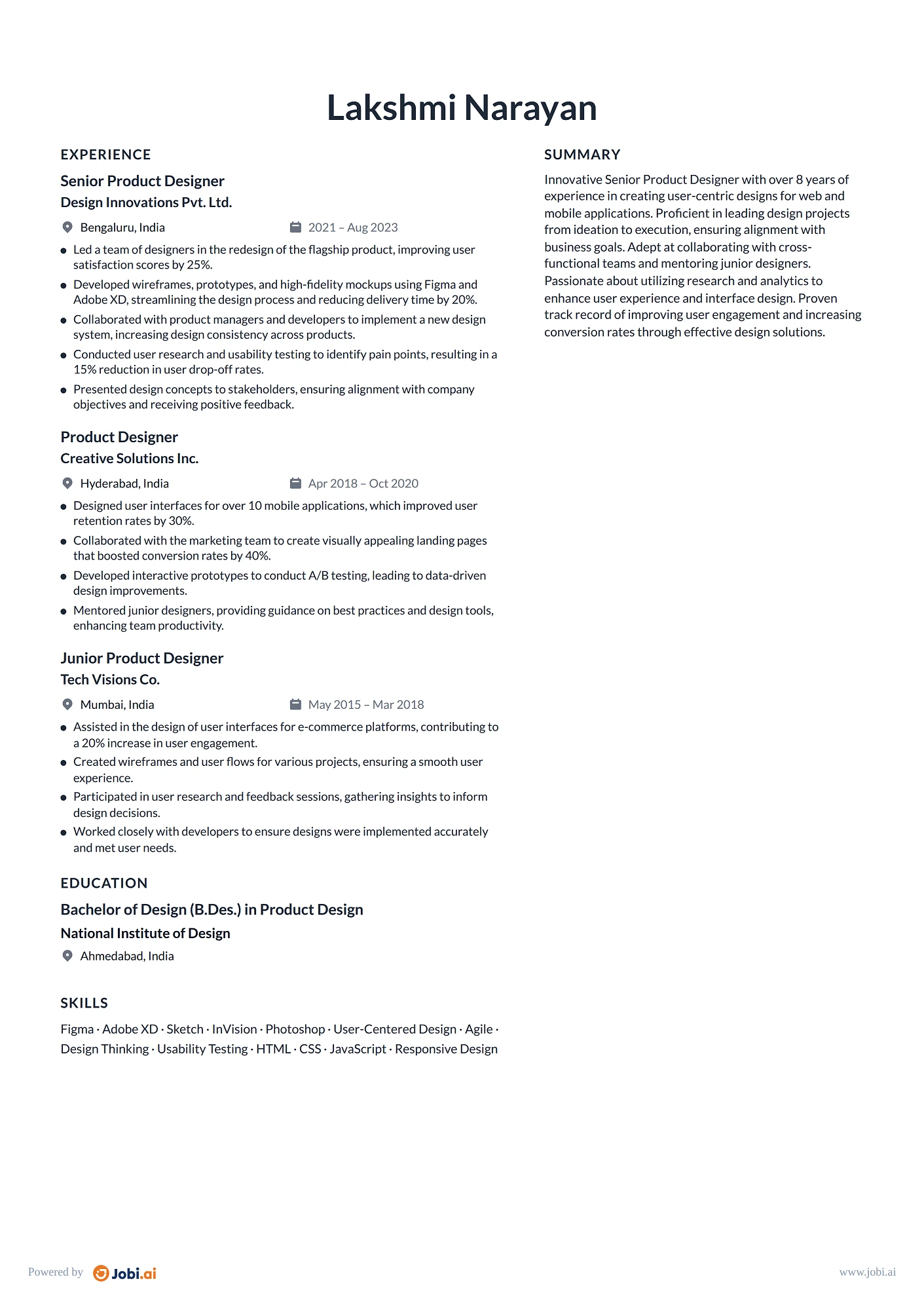 Product Designer resume example — Senior Product Designer