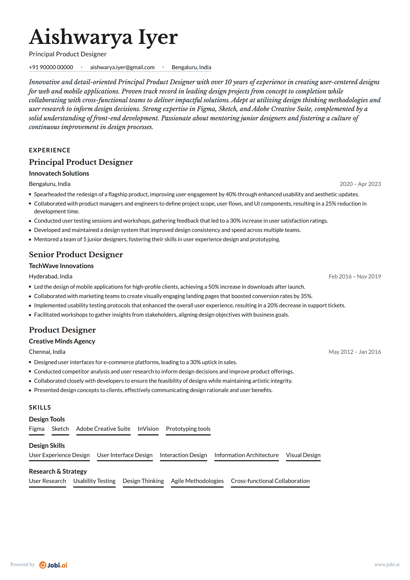 Product Designer resume example — Principal Product Designer