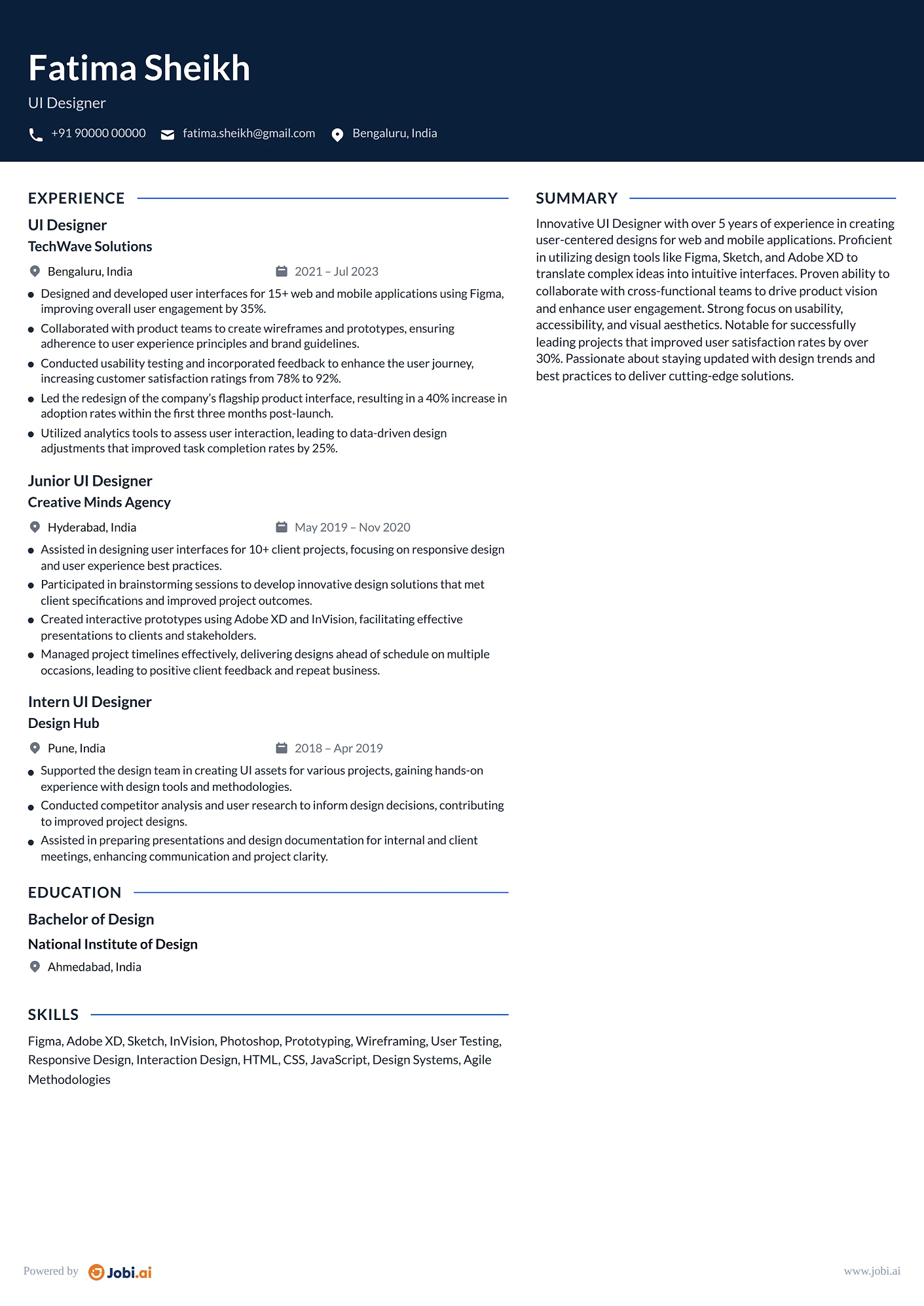 Product Designer resume example — UI Designer