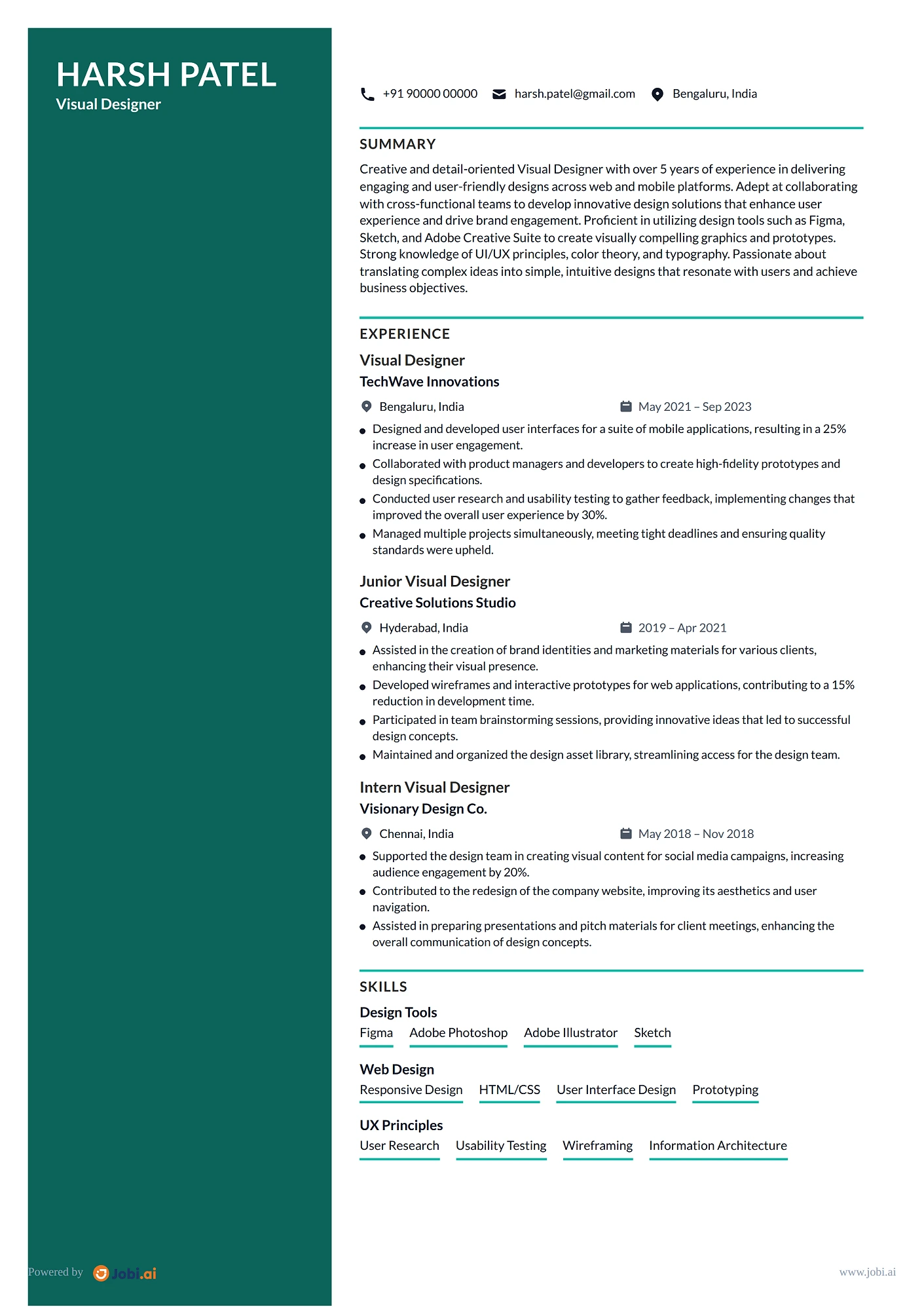 Product Designer resume example — Visual Designer