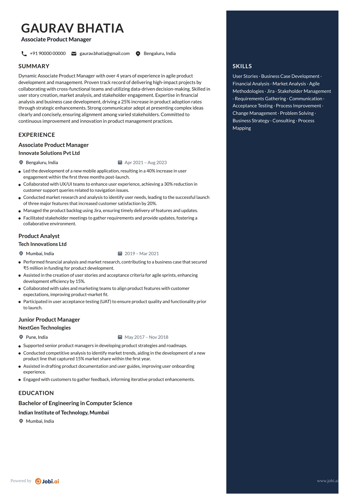 Product Manager resume example — Associate Product Manager
