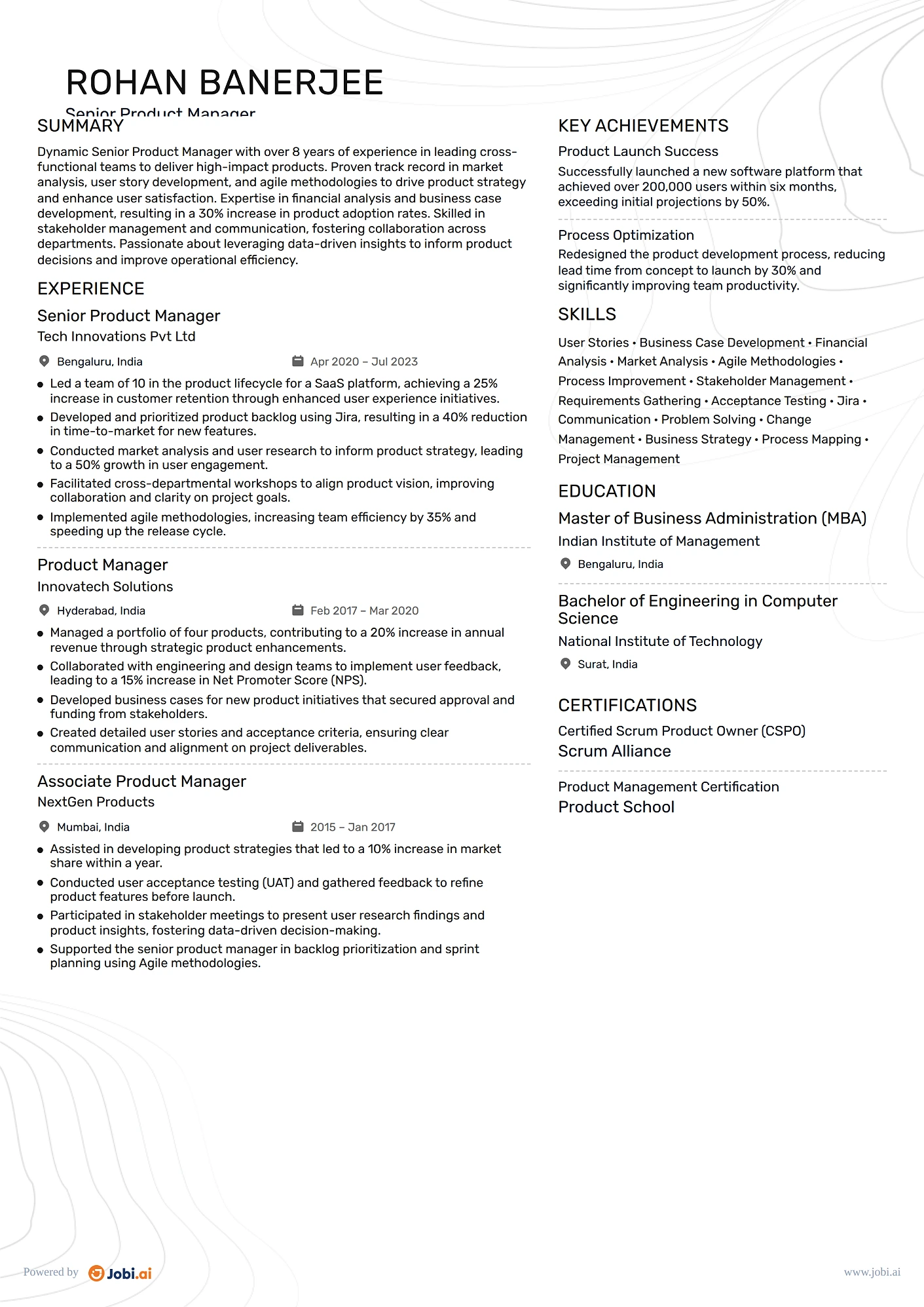 Product Manager resume example — Senior Product Manager