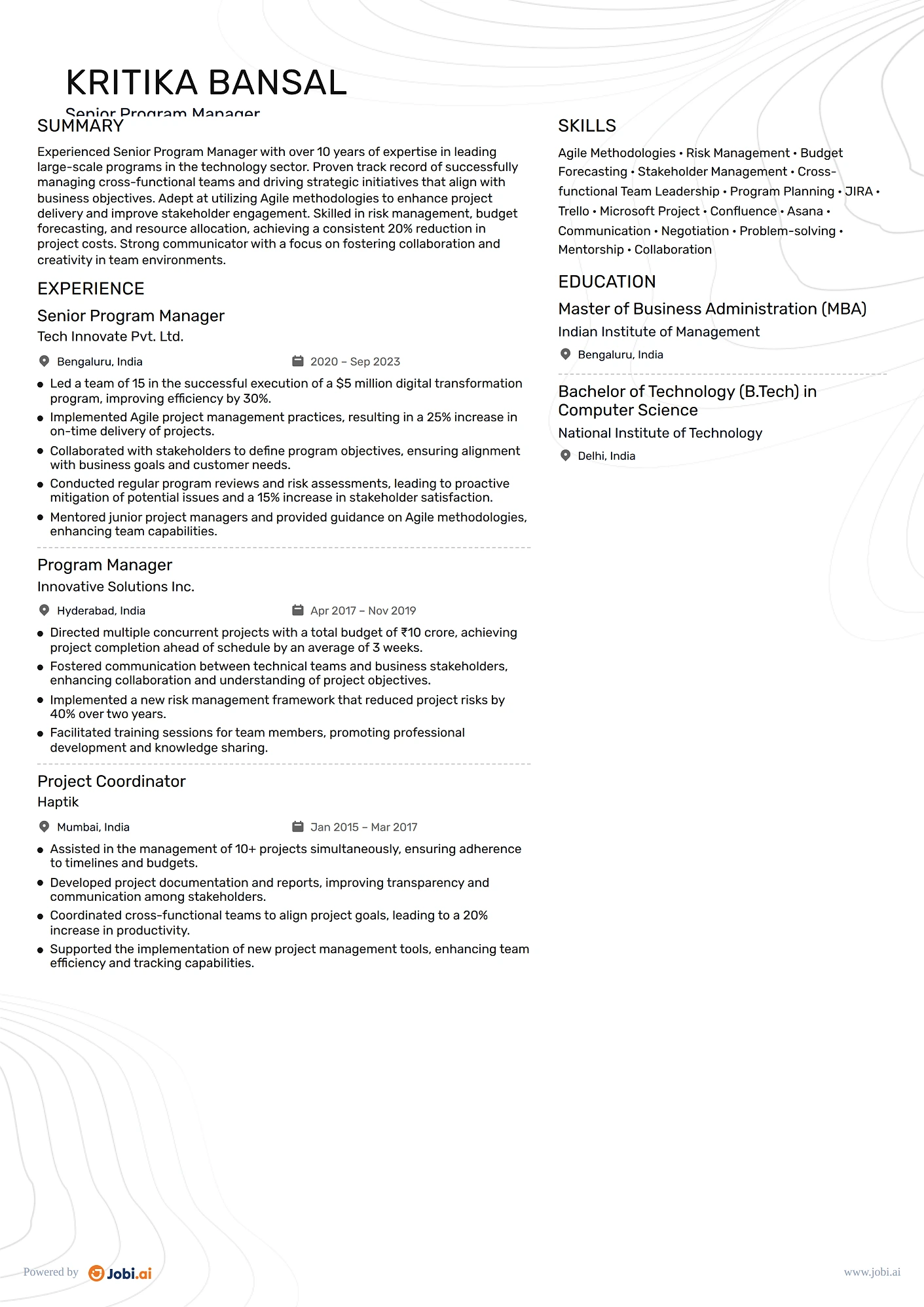 Program Manager resume example — Senior Program Manager