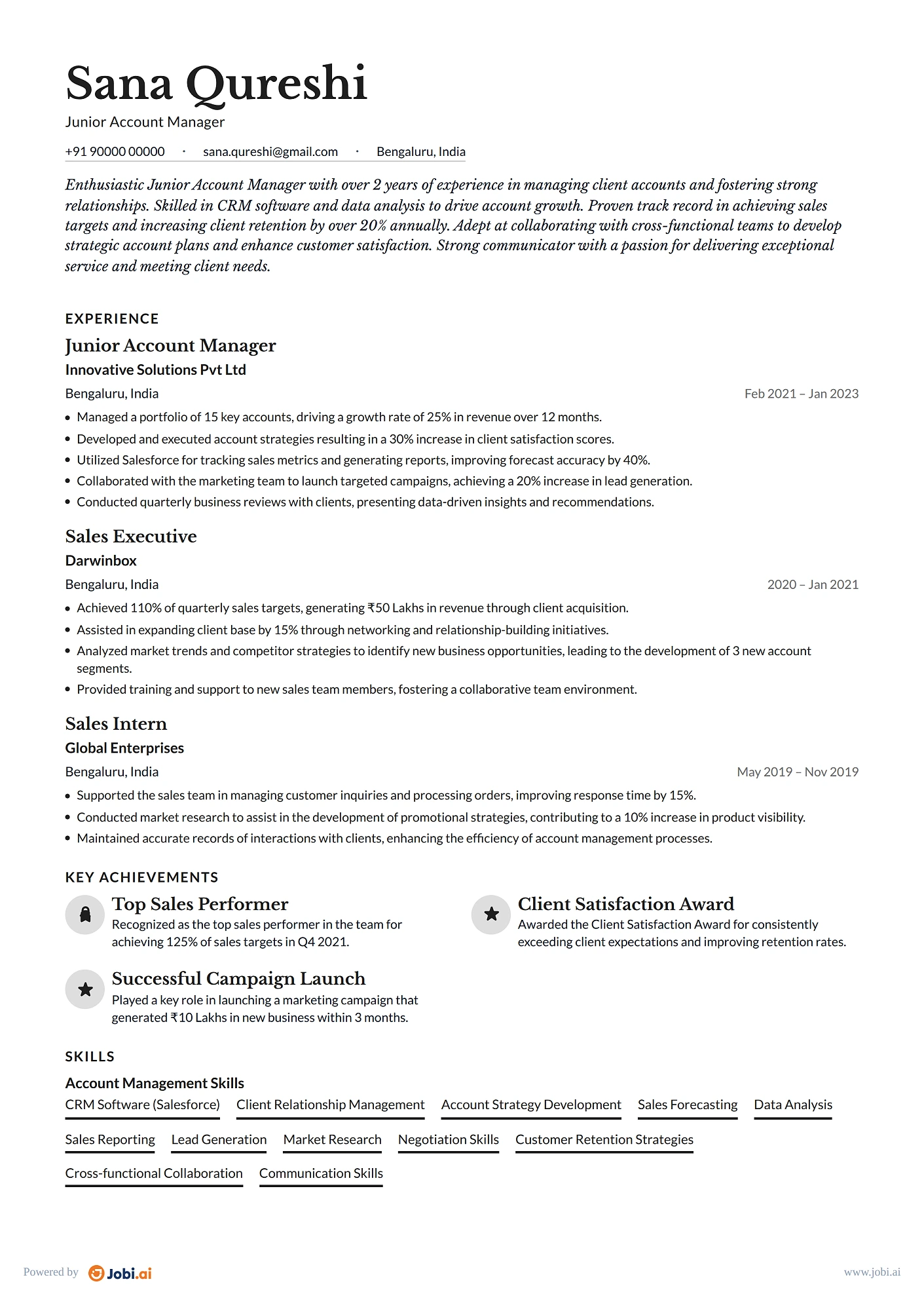 Account Manager resume example — Junior Account Manager