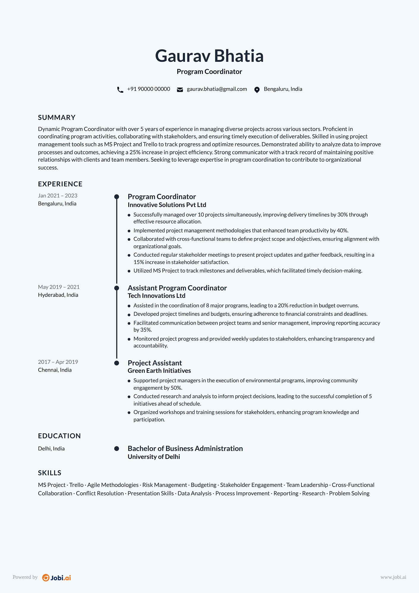 Program Manager resume example — Program Coordinator