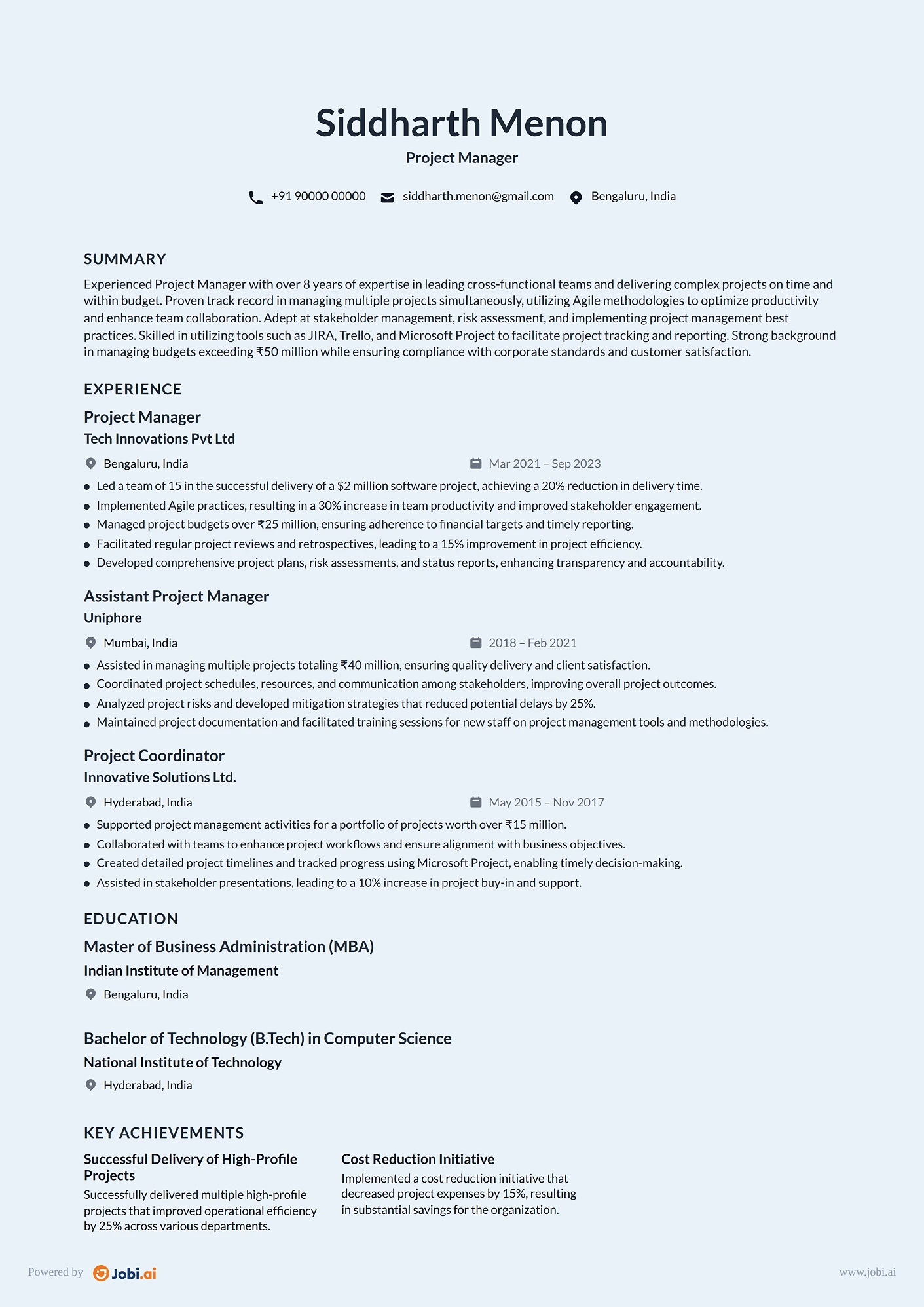 Program Manager resume example — Project Manager