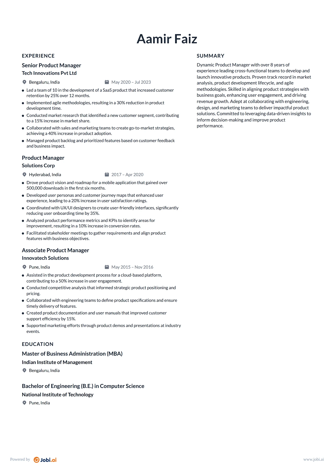 Program Manager resume example — Product Manager