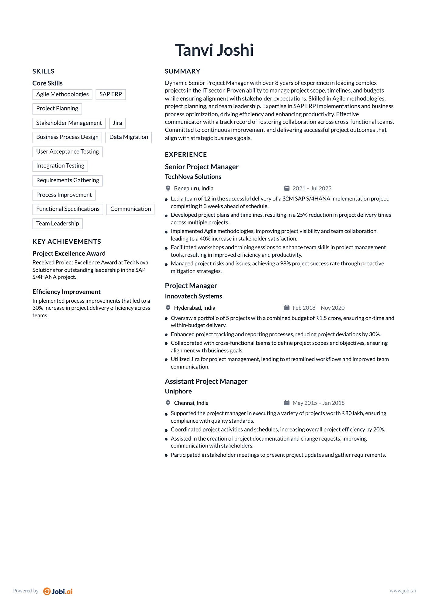 Project Manager resume example — Senior Project Manager