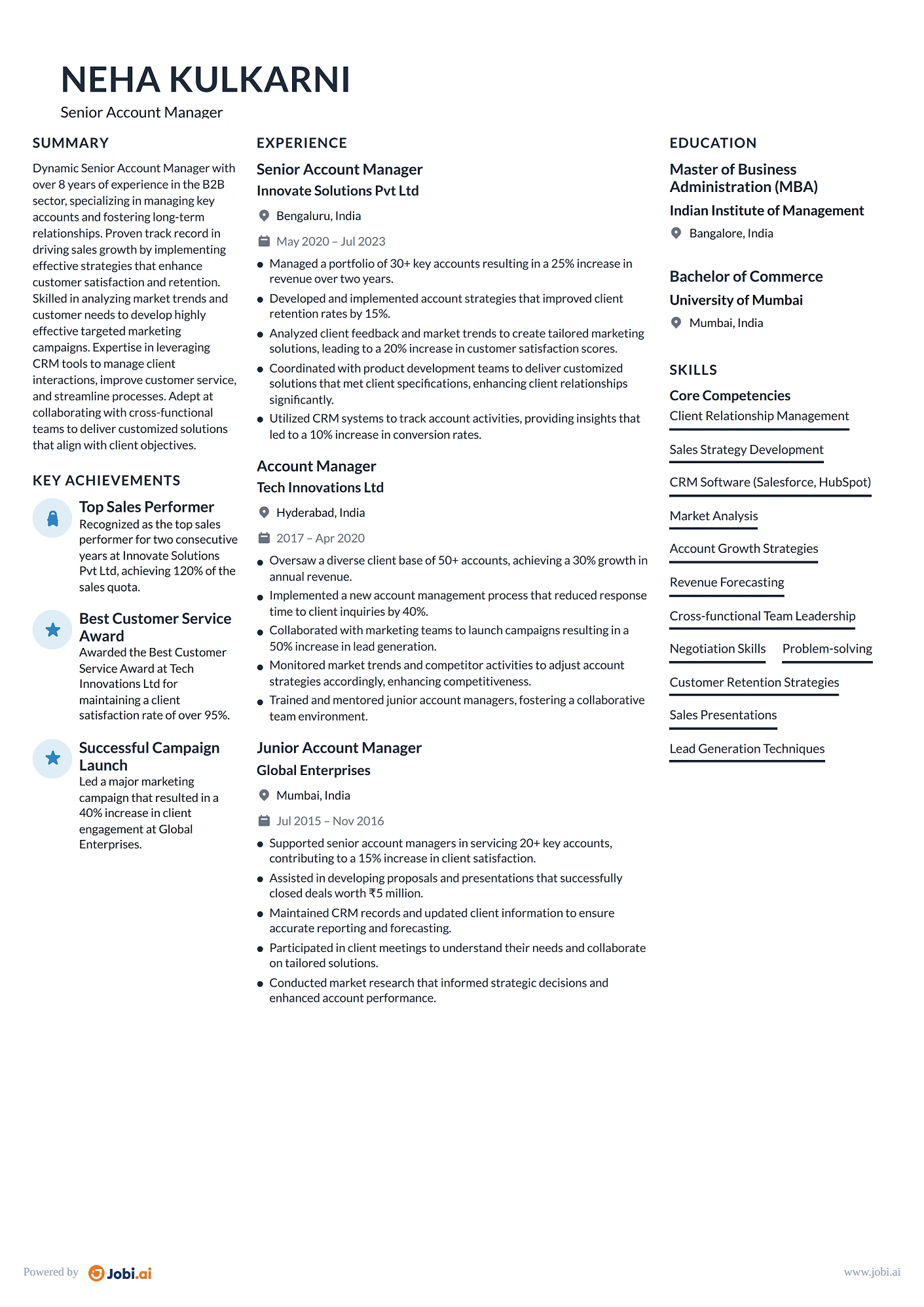 Account Manager resume example — Senior Account Manager