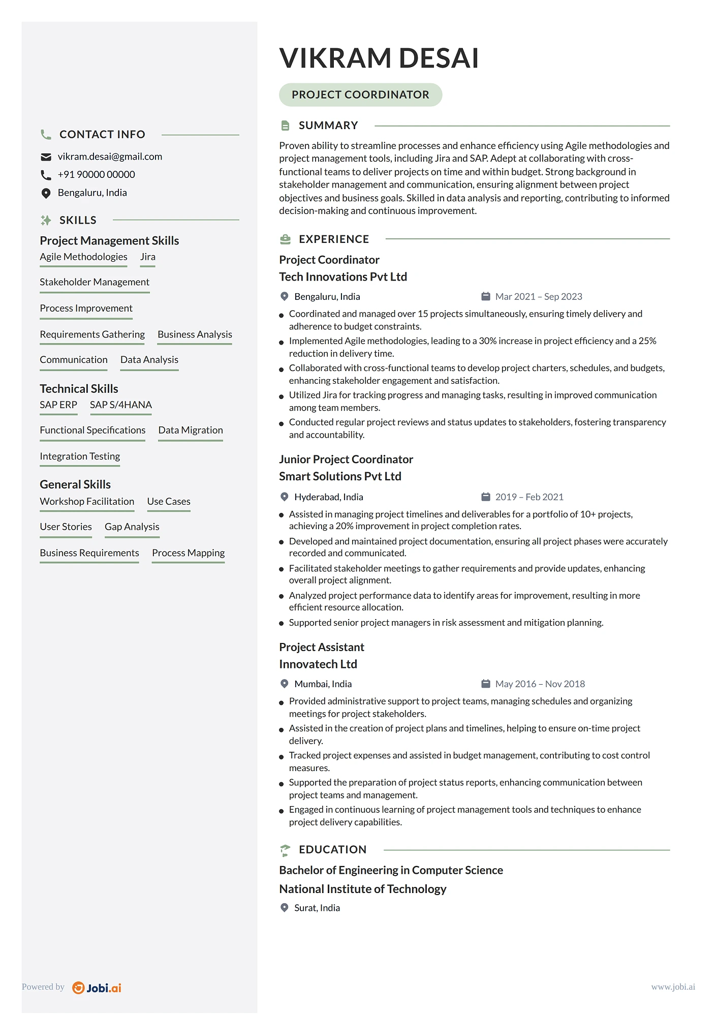 Project Manager resume example — Project Coordinator
