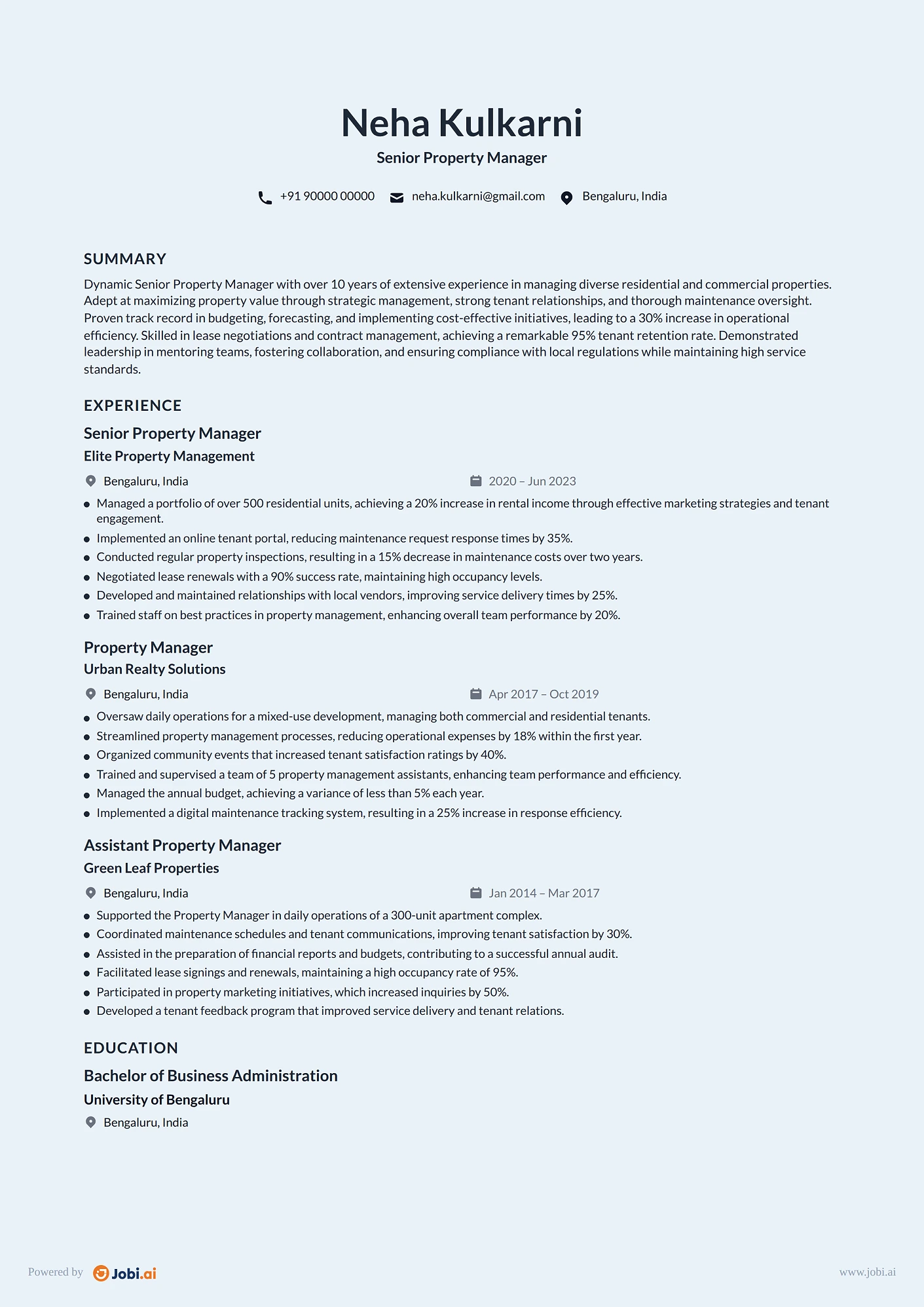 Property Manager resume example — Senior Property Manager