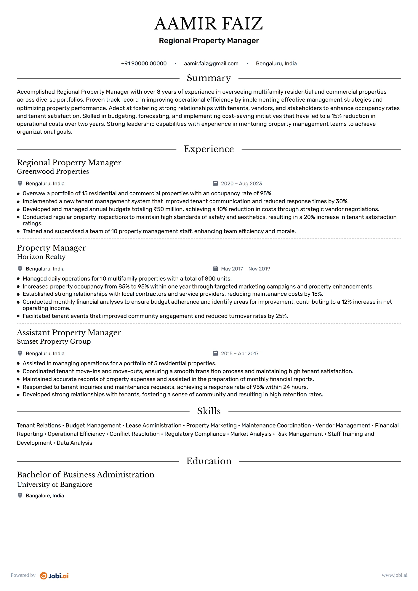Property Manager resume example — Regional Property Manager