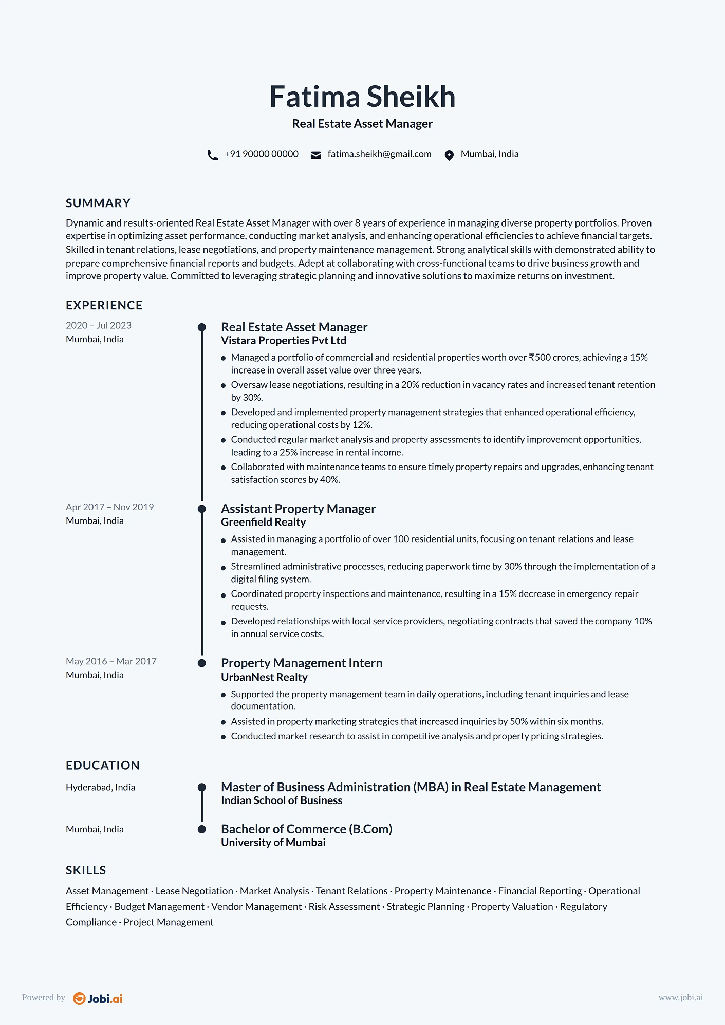 Property Manager resume example — Real Estate Asset Manager