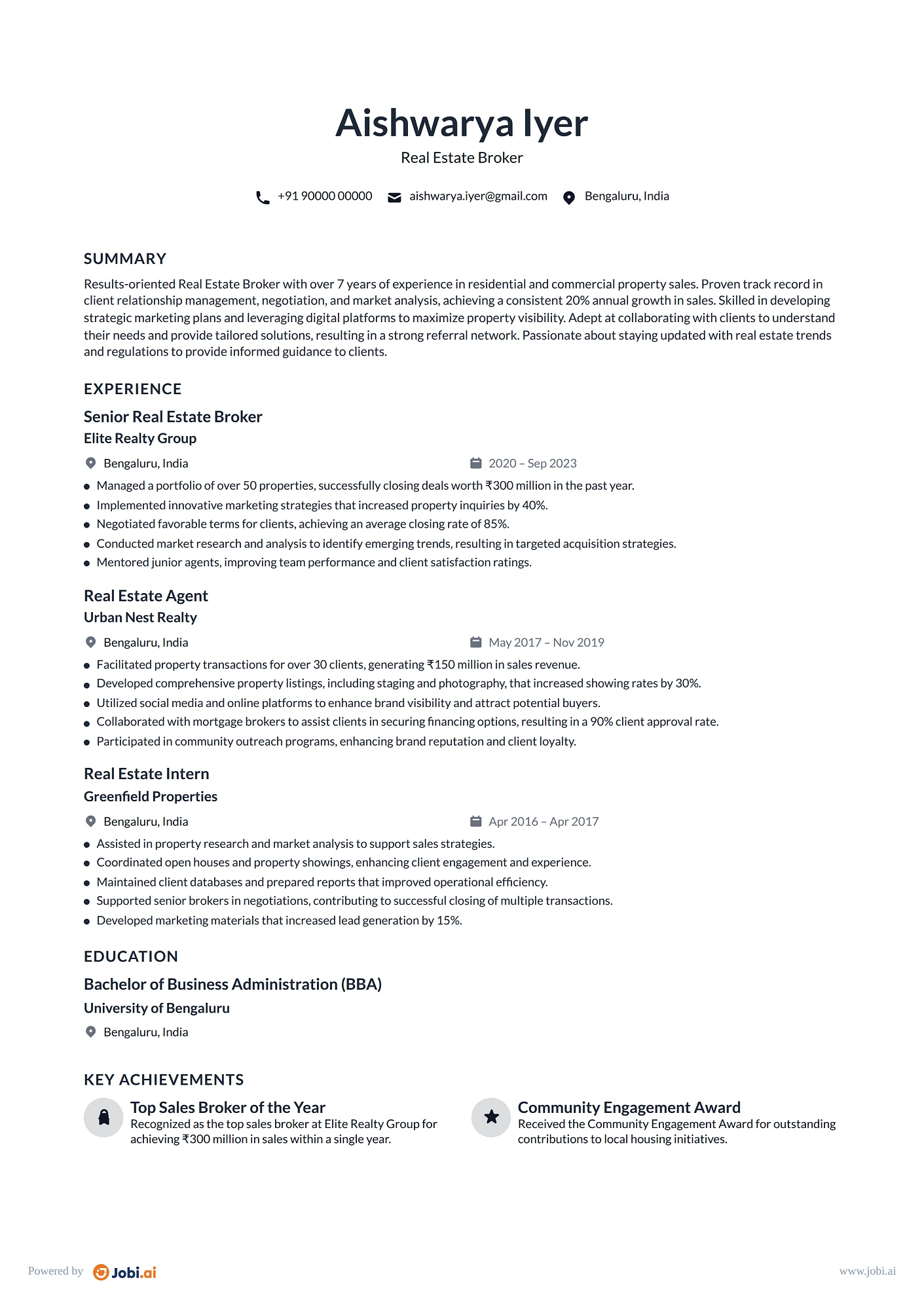 Real Estate Agent resume example — Real Estate Broker
