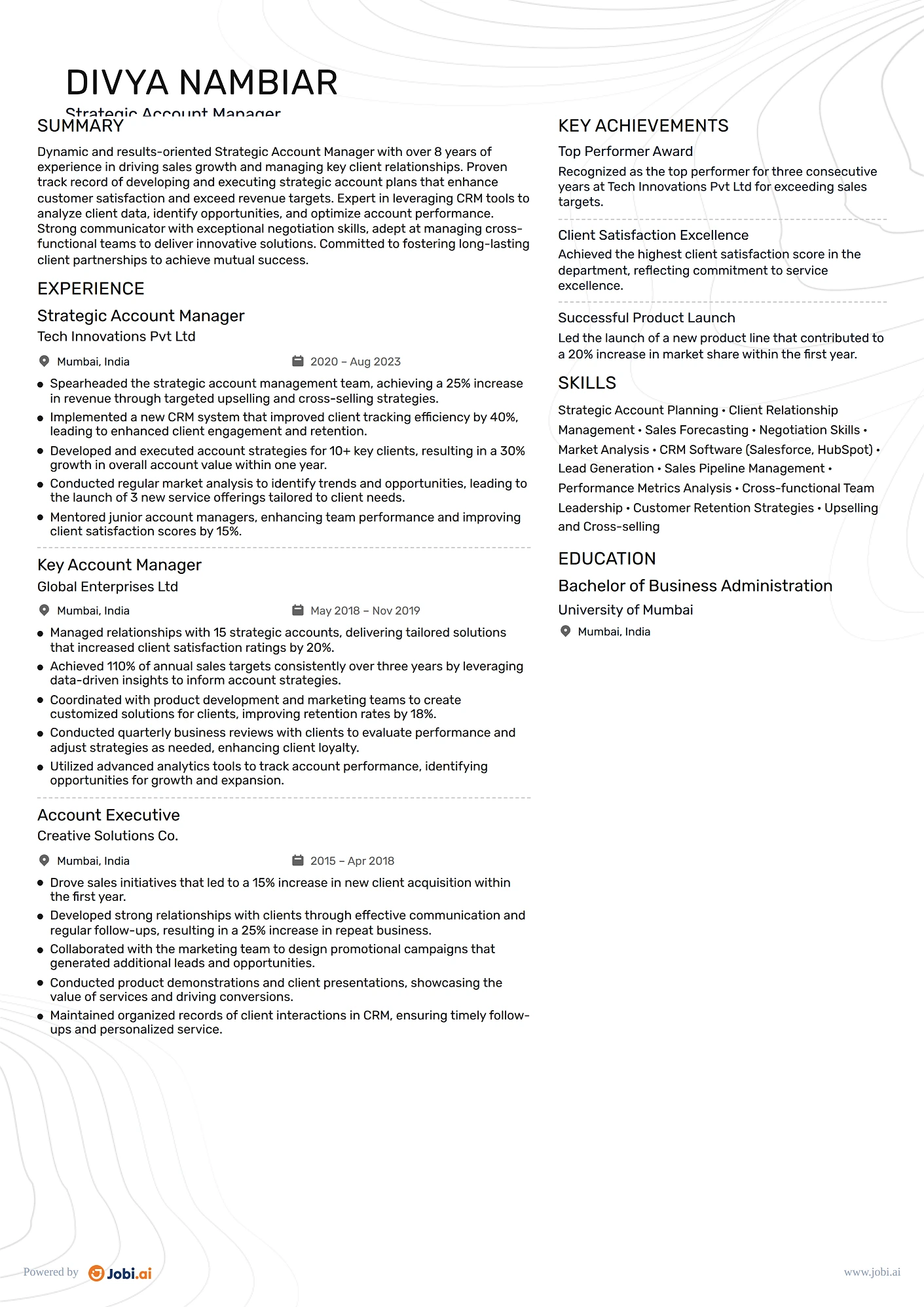 Account Manager resume example — Strategic Account Manager