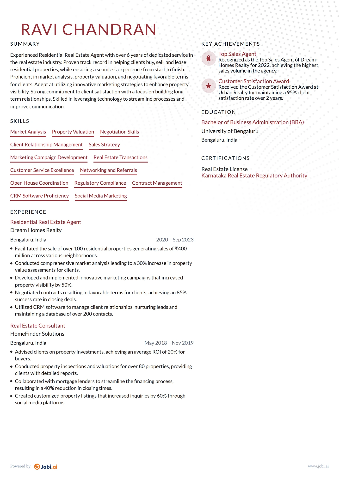 Real Estate Agent resume example — Residential Real Estate Agent