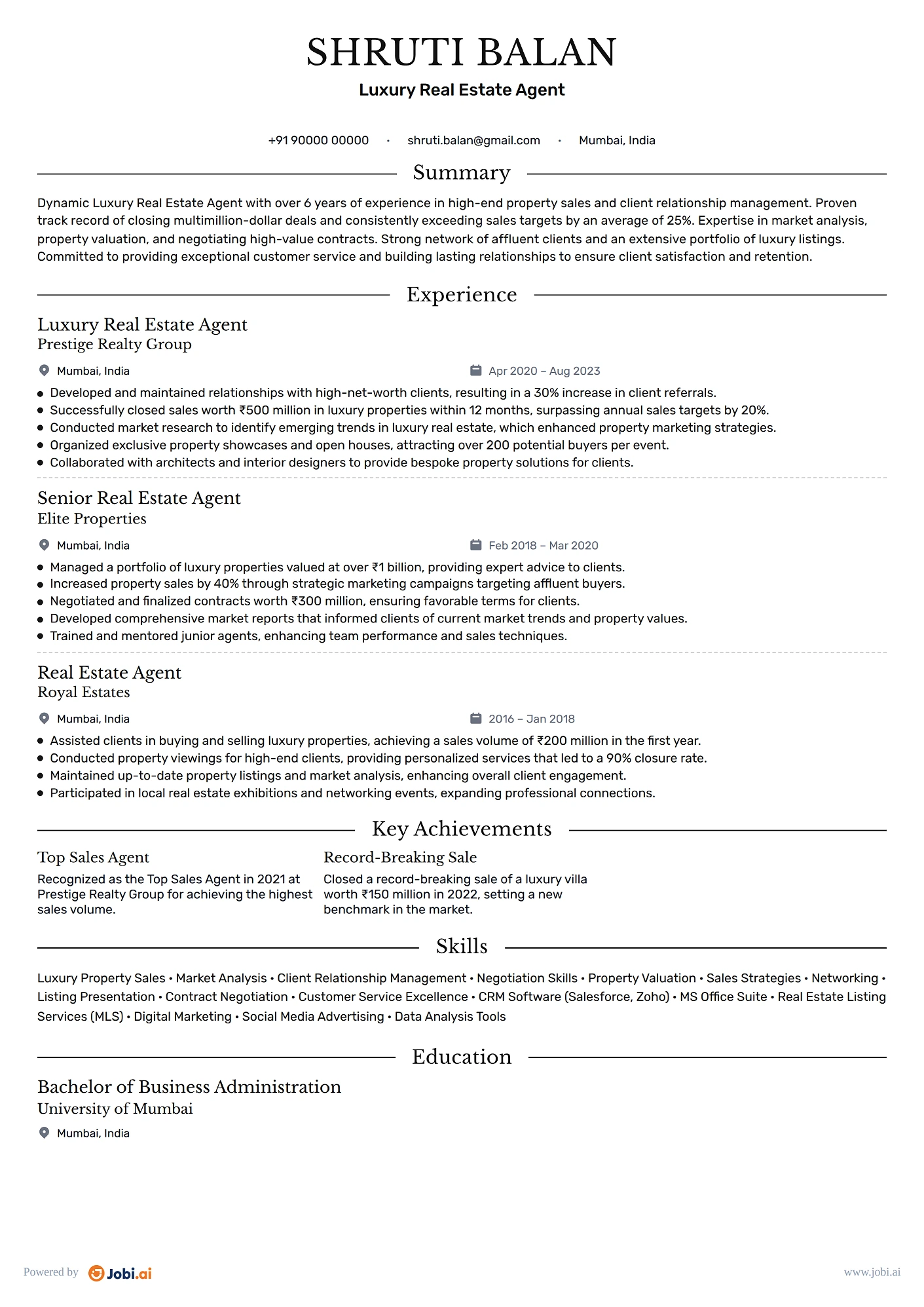 Real Estate Agent resume example — Luxury Real Estate Agent