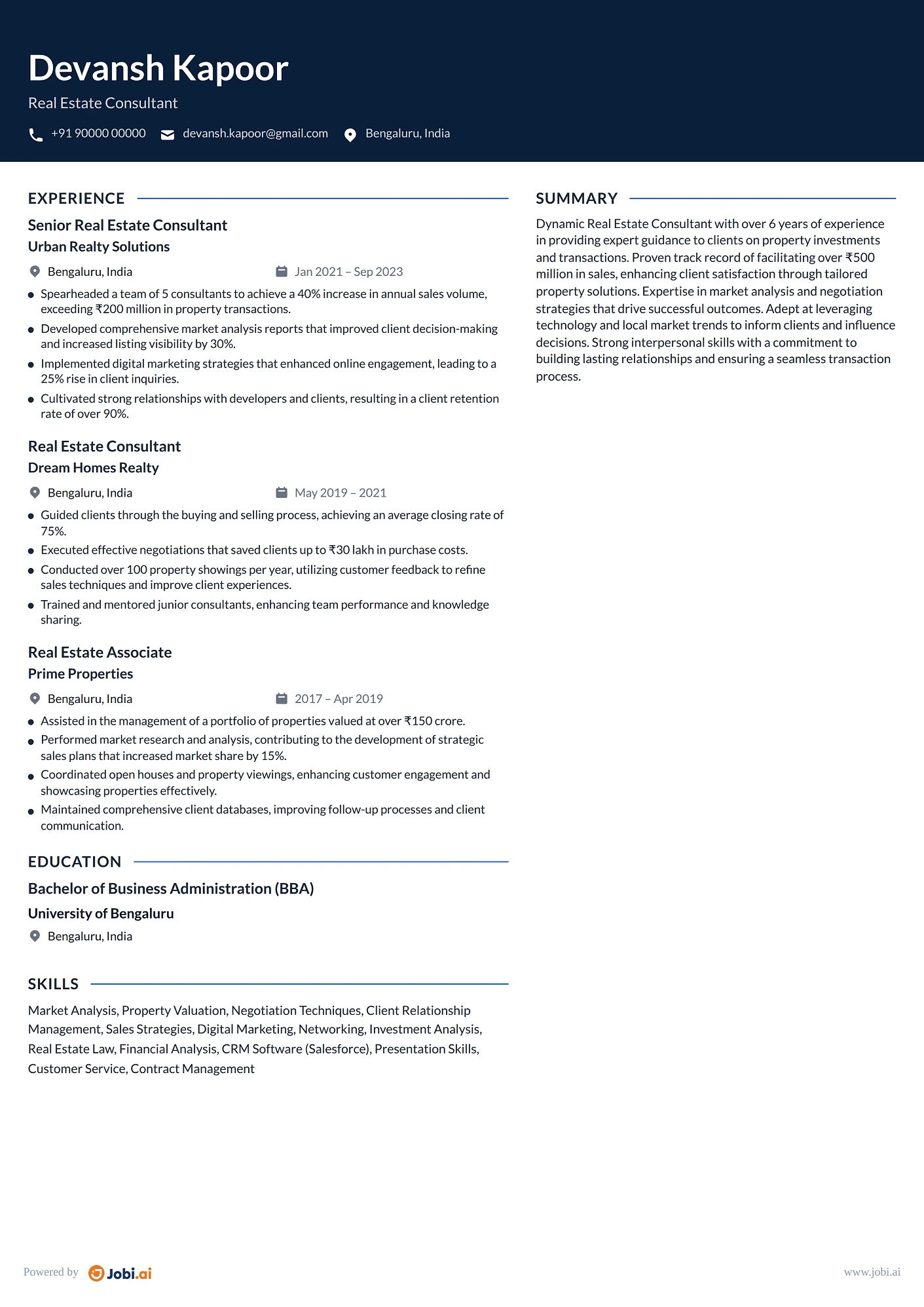 Real Estate Agent resume example — Real Estate Consultant