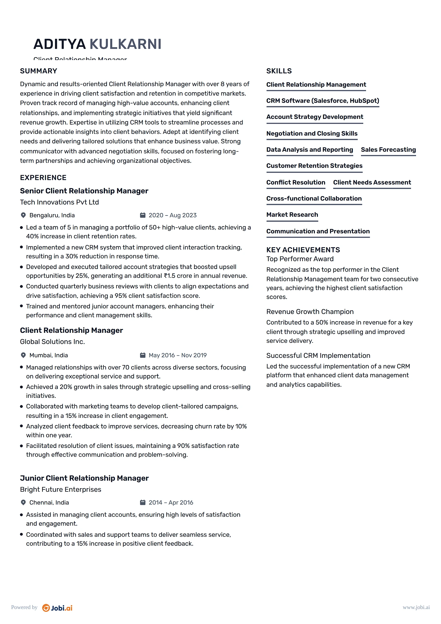Account Manager resume example — Client Relationship Manager