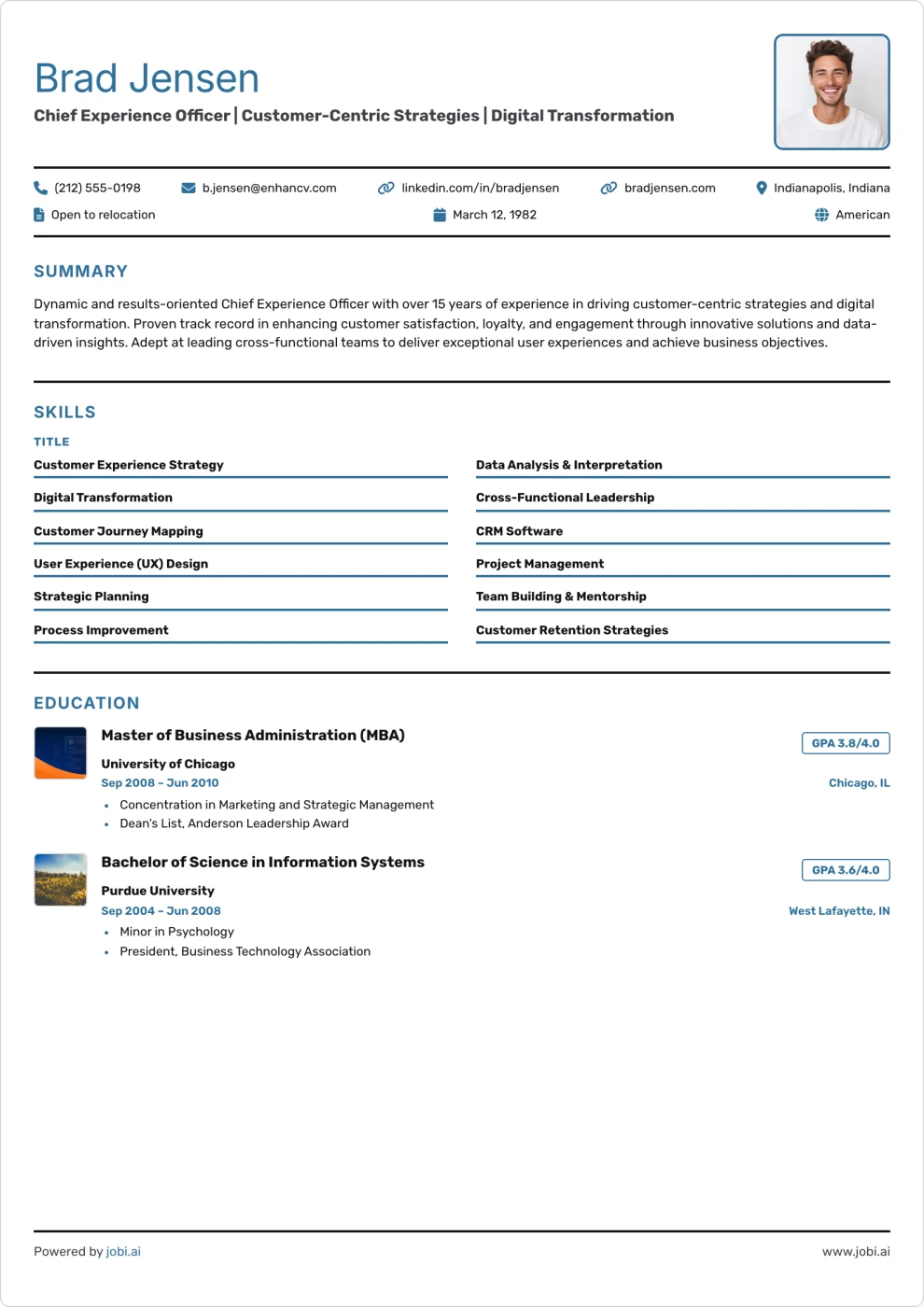 Clean Blue Bar Resume preview
