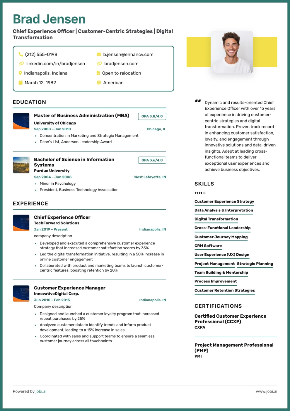 Emerald Profile Sidebar Resume preview