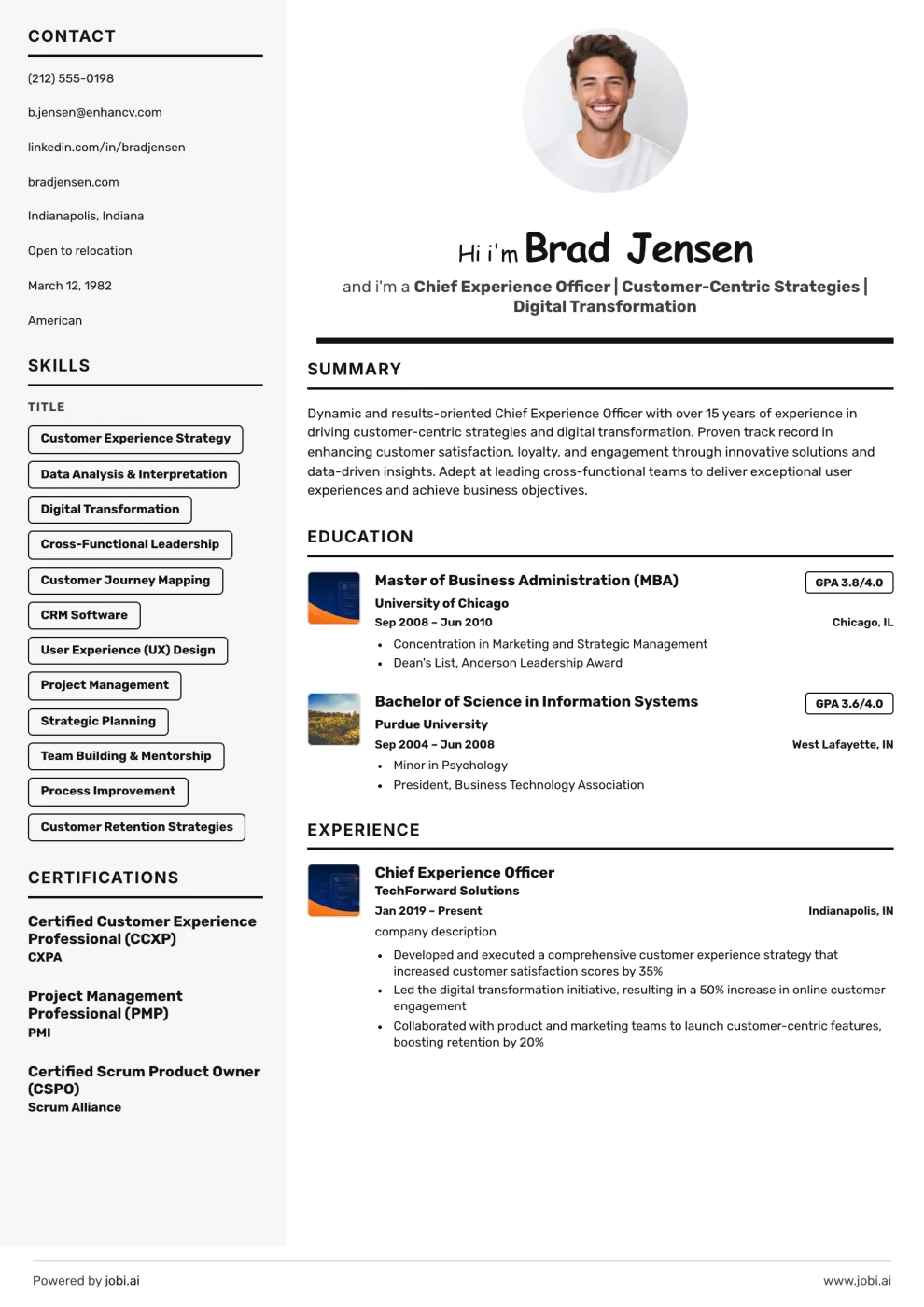 Friendly Intro Sidebar Resume preview