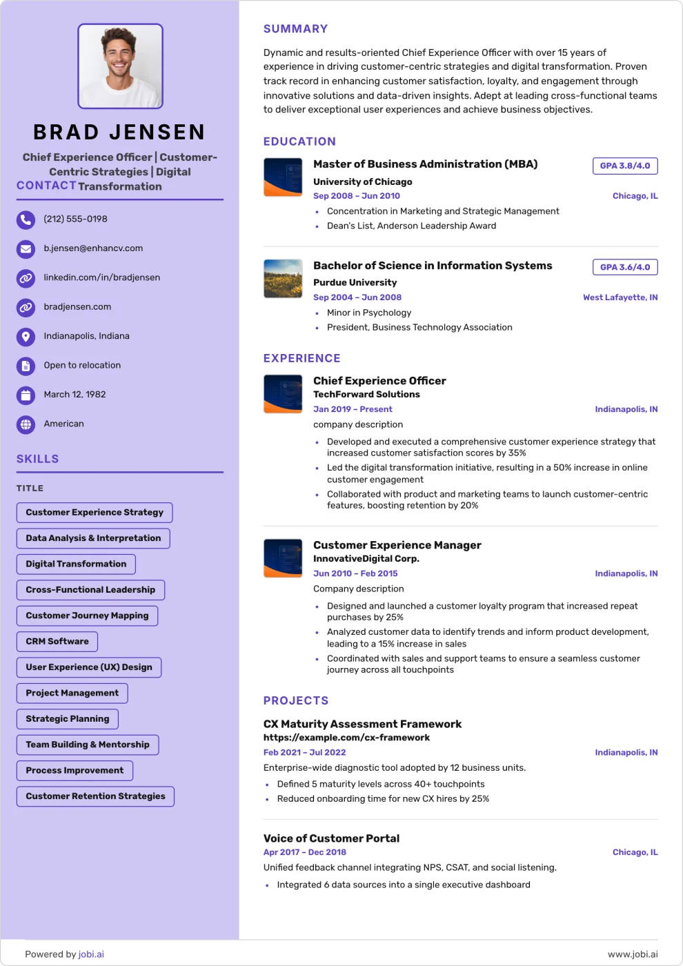 Lavender Side Panel Resume preview