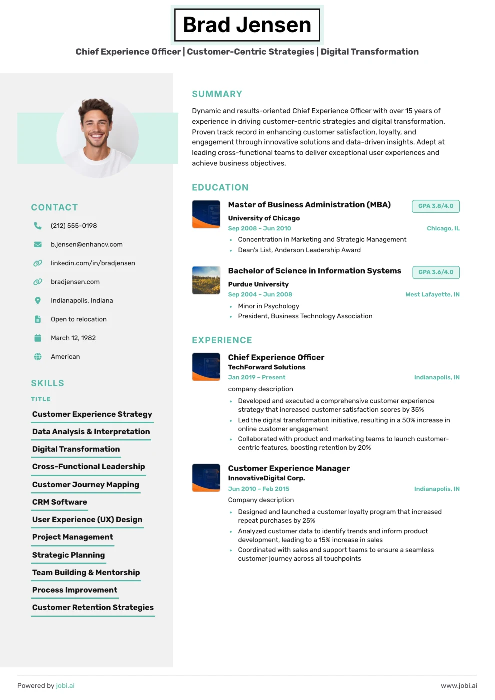 Mint Photo Identity Resume preview