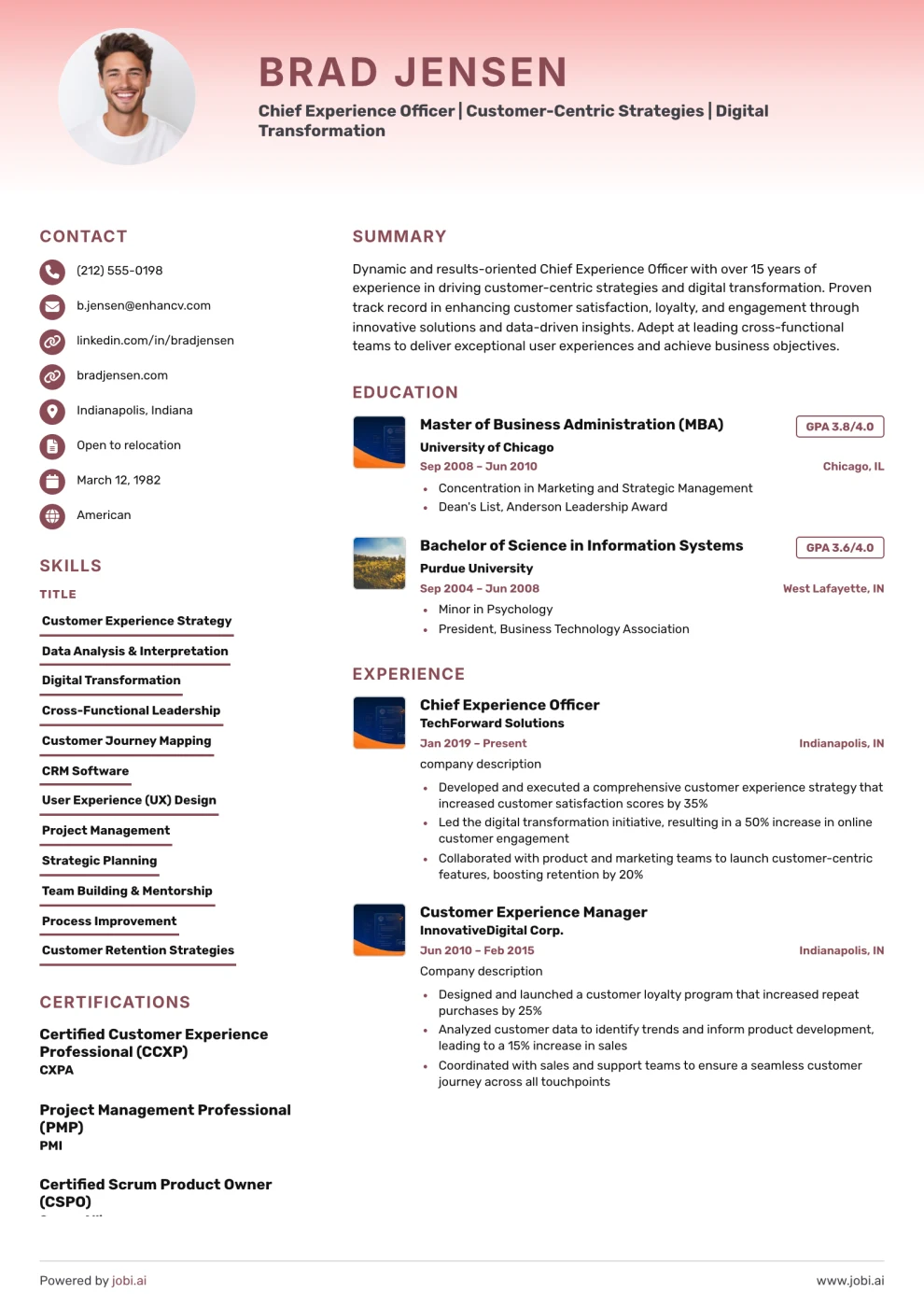 Rose Gradient Profile Resume preview