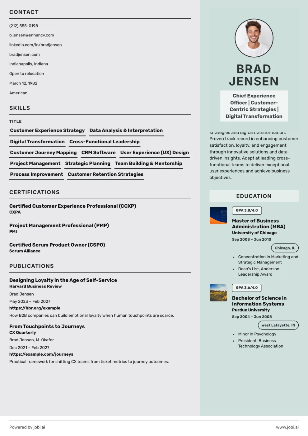 Sage Card Sidebar Resume preview