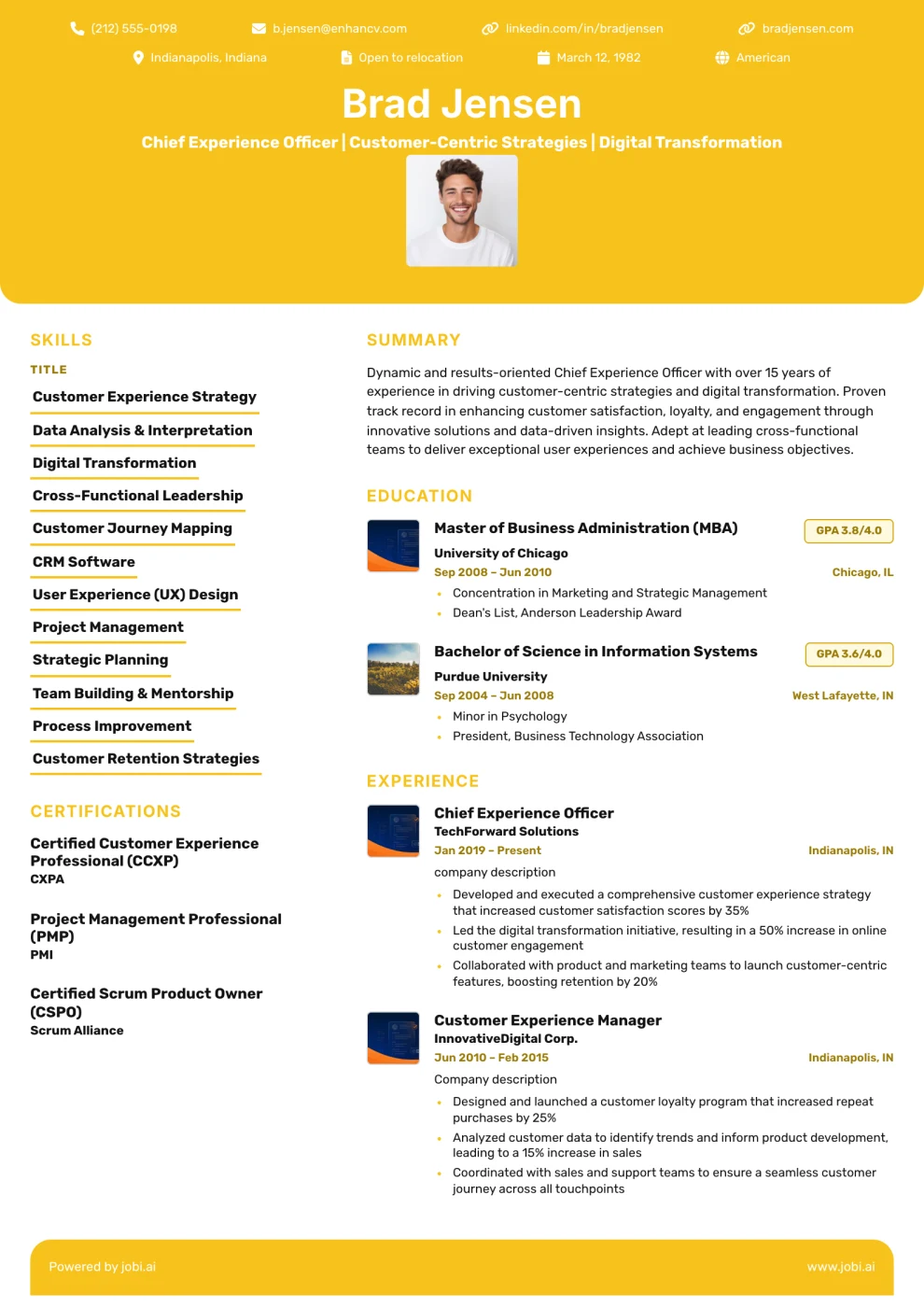 Sunrise Gold Header Resume preview