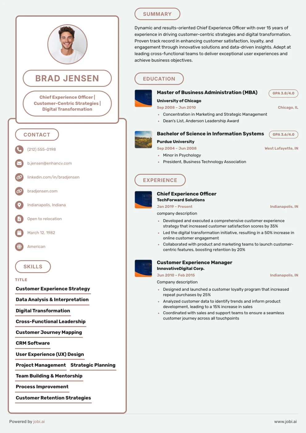 Taupe Pill Sidebar Resume preview