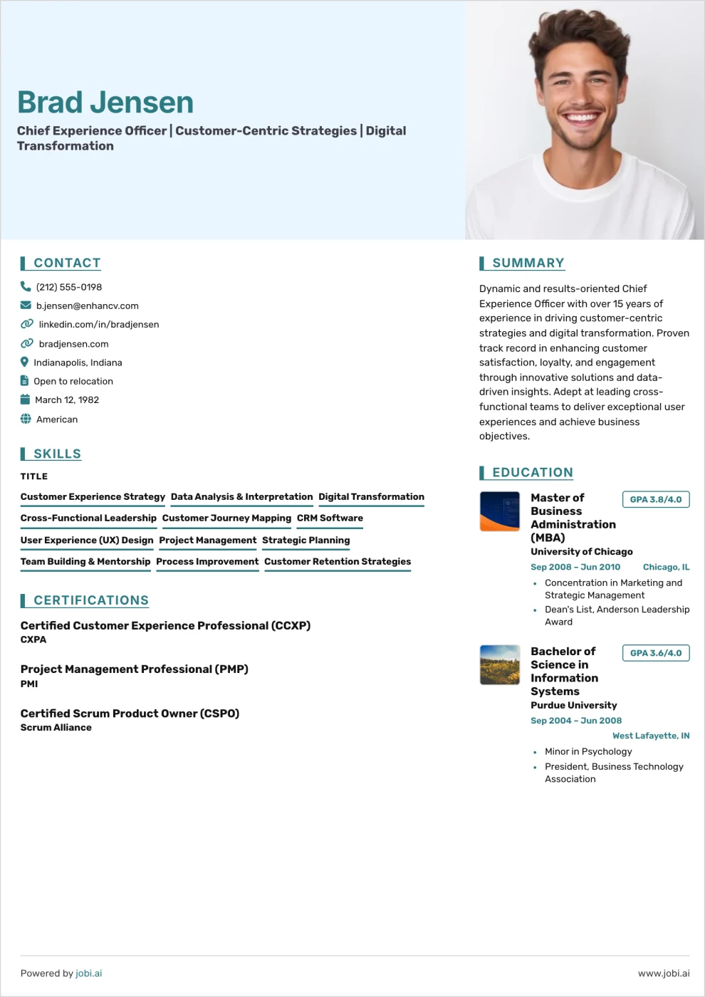 Teal Photo Split Resume preview